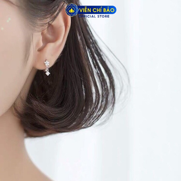 Bông tai bạc nữ hoa anh đào đính đá chất liệu bạc 925 thời trang phụ kiện trang sức Viễn Chí Bảo B400421x