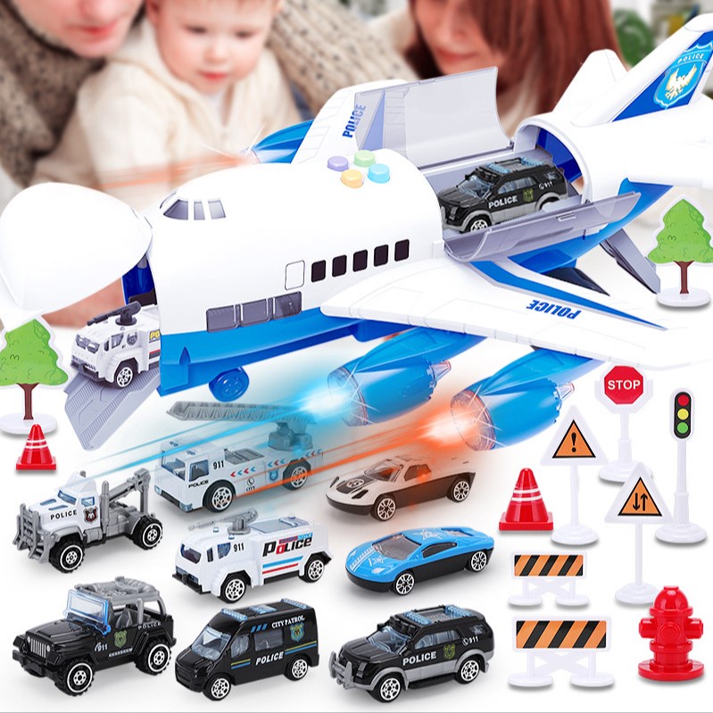 Đồ Chơi Máy Bay Chở Đồ Cỡ Lớn 40 CM Có Nhạc Và Đèn Nhấp Nháy, Kèm Xe ô tô nhỏ và pin