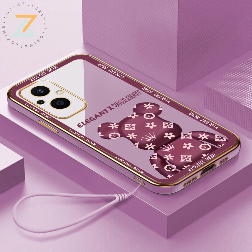 Zymello Ốp lưng OPPO Reno 7Z Reno 6Z Reno 7 Reno 5 Reno 4 Mạ điện sang trọng 6D hợp thời trang thương hiệu gấu dây buộc vỏ điện thoại