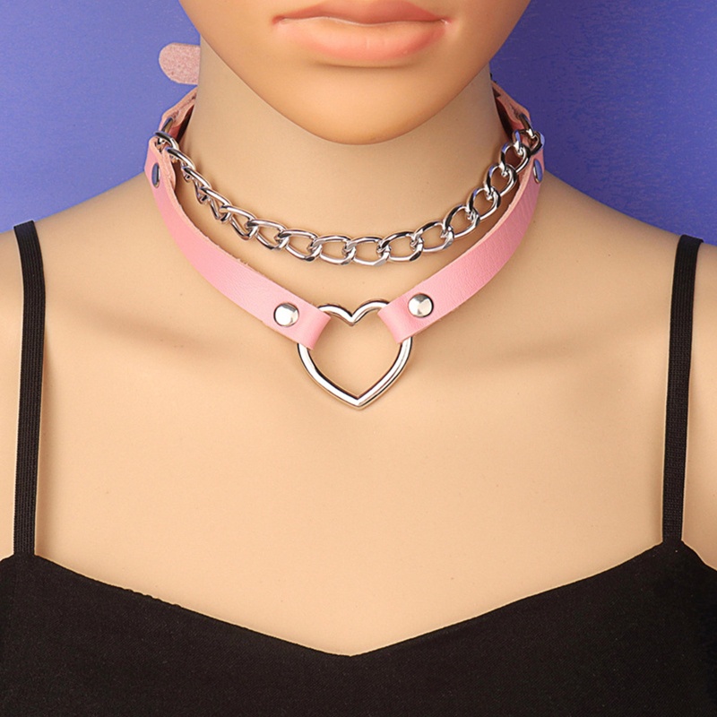 XIXI Vòng Cổ Choker Mặt Trái Tim Màu Bạc Thời Trang Harajuku Punk Có Thể Điều Chỉnh