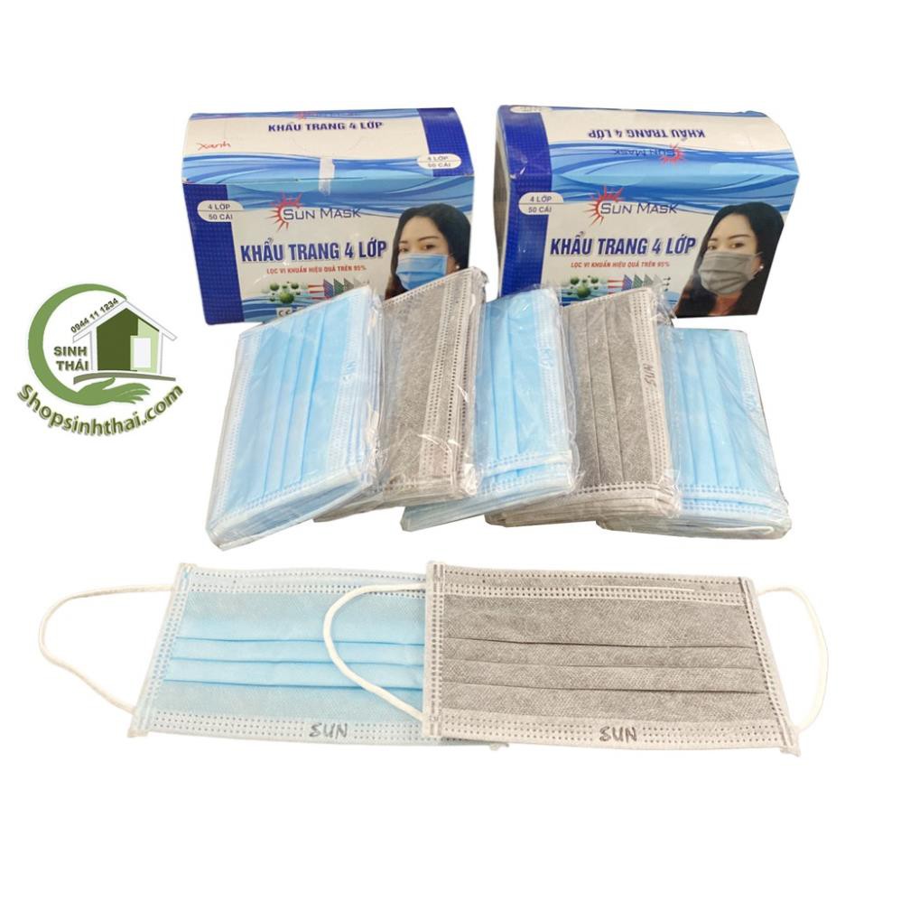 Khẩu trang y tế màu xanh và xám dày 4 lớp Sun mask cao cấp - chọn số lượng