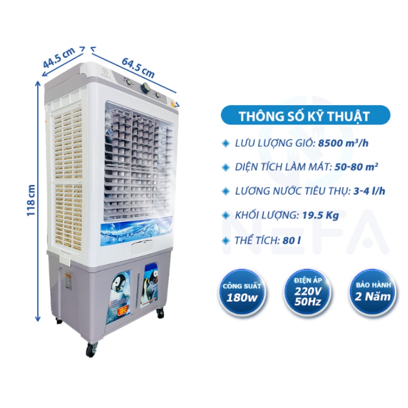 Quạt Điều Hòa L8600-5C Giúp Làm Giảm Nhiệt Độ Không Khí, Quạt Hơi Nước Làm Bằng Nhựa ABS Siêu Bền NEFA
