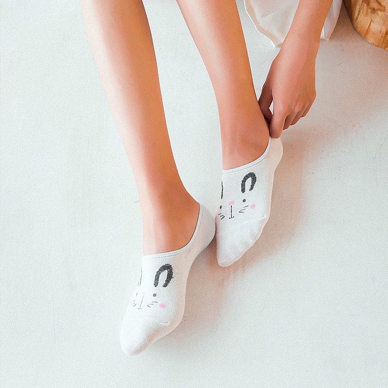 Vớ cotton ECMLN cổ thấp họa tiết trái tim động vật chống trượt thời trang dành cho nữ