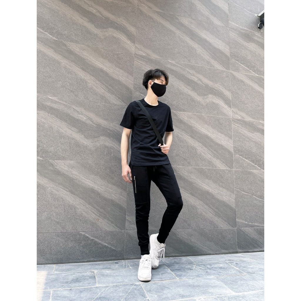 Quần jogger chất nỉ da cá, dáng basic Lexuza 0108 đen