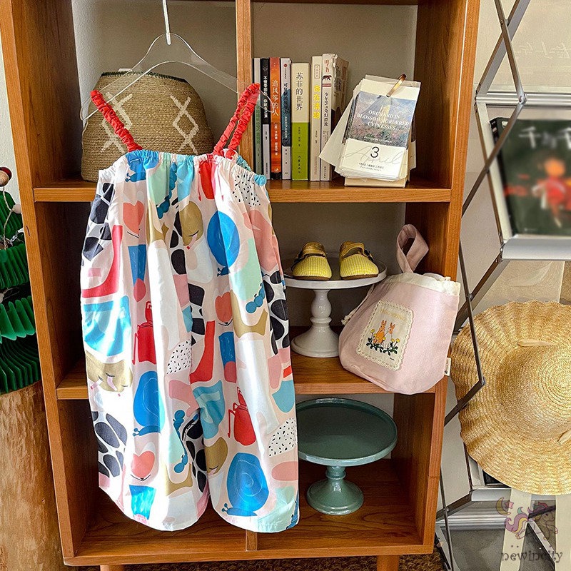 Bộ Áo Liền Quần Sát Nách Ống Rộng Phong Cách Hàn Quốc Ngọt Ngào Cho Bé Gái