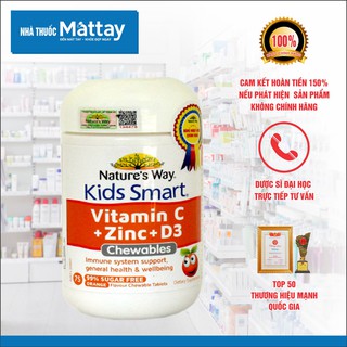 Kids Smart Vitamin C + ZinC + D3 Chewable Tablets - Lọ 70 viên - Bổ sung Vitamin C, D3 và Kẽm. ❤️