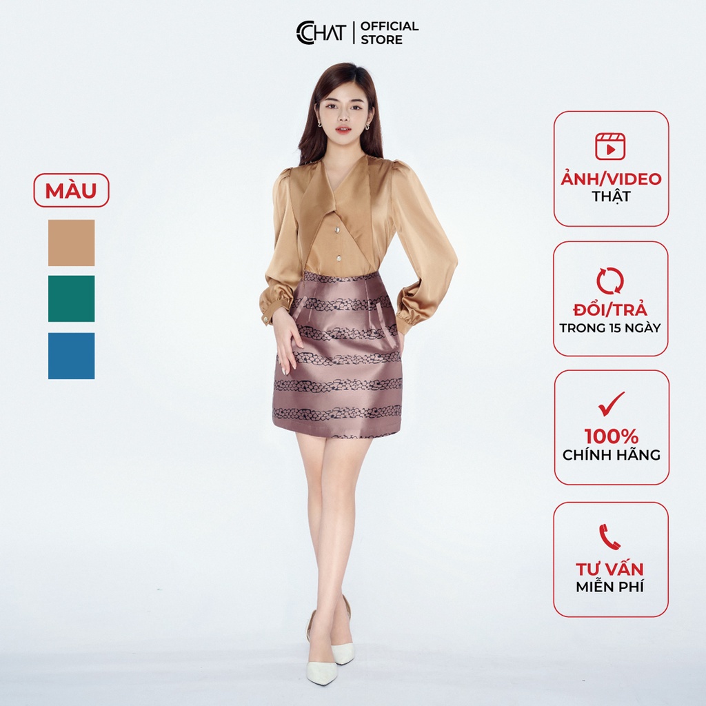 Áo Sơ Mi Nữ 𝐂𝐂𝐇𝐀𝐓 Cổ V Tay Phồng Chất Lụa Cao Cấp Phong Cách Trẻ Trung Thanh Lịch 12FDL2006ST