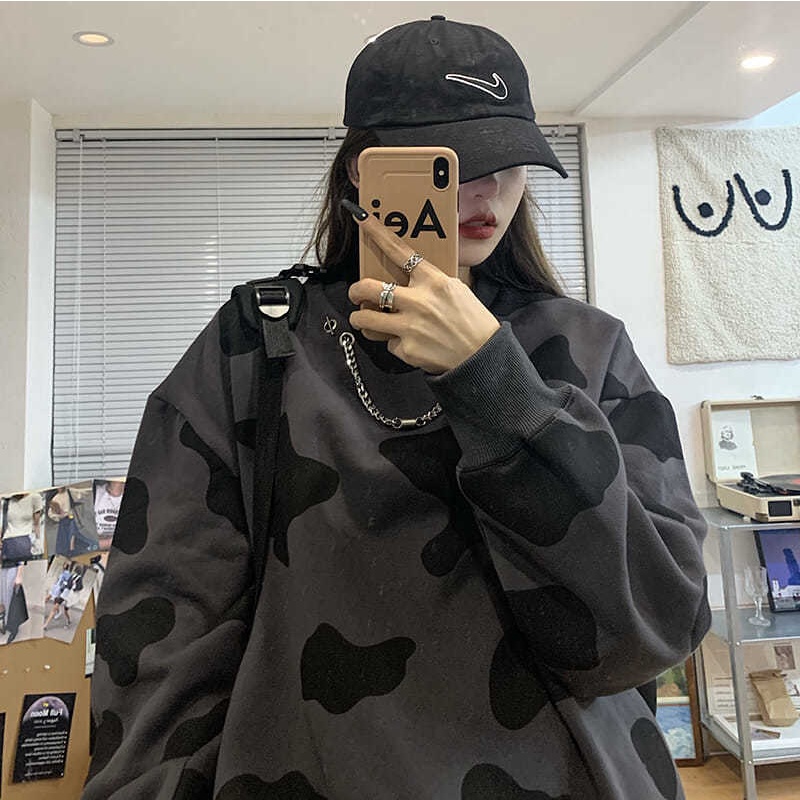 COZOK Áo Sweater Tay Dài Cổ Tròn Dáng Rộng Phong Cách Thời Trang Hàn Quốc