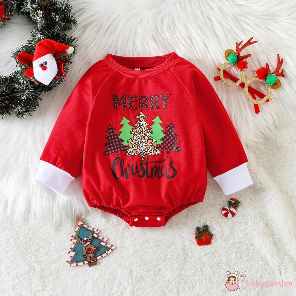 Babygarden-bộ Áo Liền Quần Tay Dài Cổ Thuyền In Họa Tiết Giáng Sinh / Cây Thông Thường Ngày Cho Bé Trai Bé Gái
