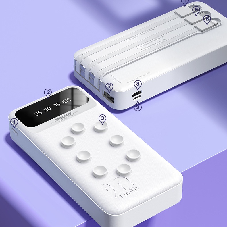 Pin dự phòng Remax RPP-297 Lefen Series 20000mAh kèm cáp 3 đầu - tích hợp cao su hít giữ (trắng) Nhất Tín Computer