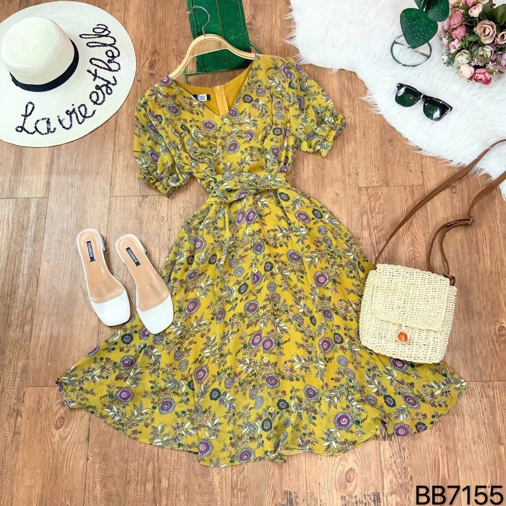 Đầm Maxi ngắn hoạ tiết hoa nhí, cổ V xịn xò, xinh ngất ngây | BigBuy360 - bigbuy360.vn
