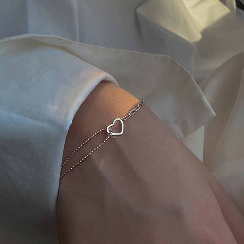 Vòng Tay Hai Lớp Hợp Kim Hình Trái Tim Thời Trang Cho Nữ