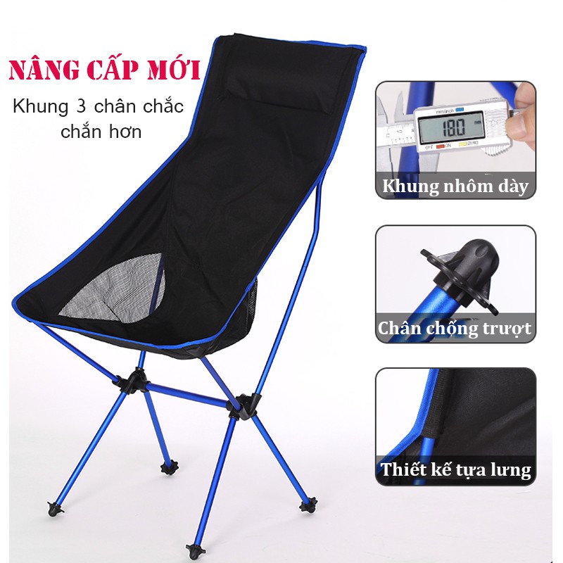 Ghế Gấp Gọn Đa Năng Du Lịch, Dã Ngoại, Câu Cá Khung Hợp Kim Nhôm Có Tựa Lưng Cao Cấp Vt168