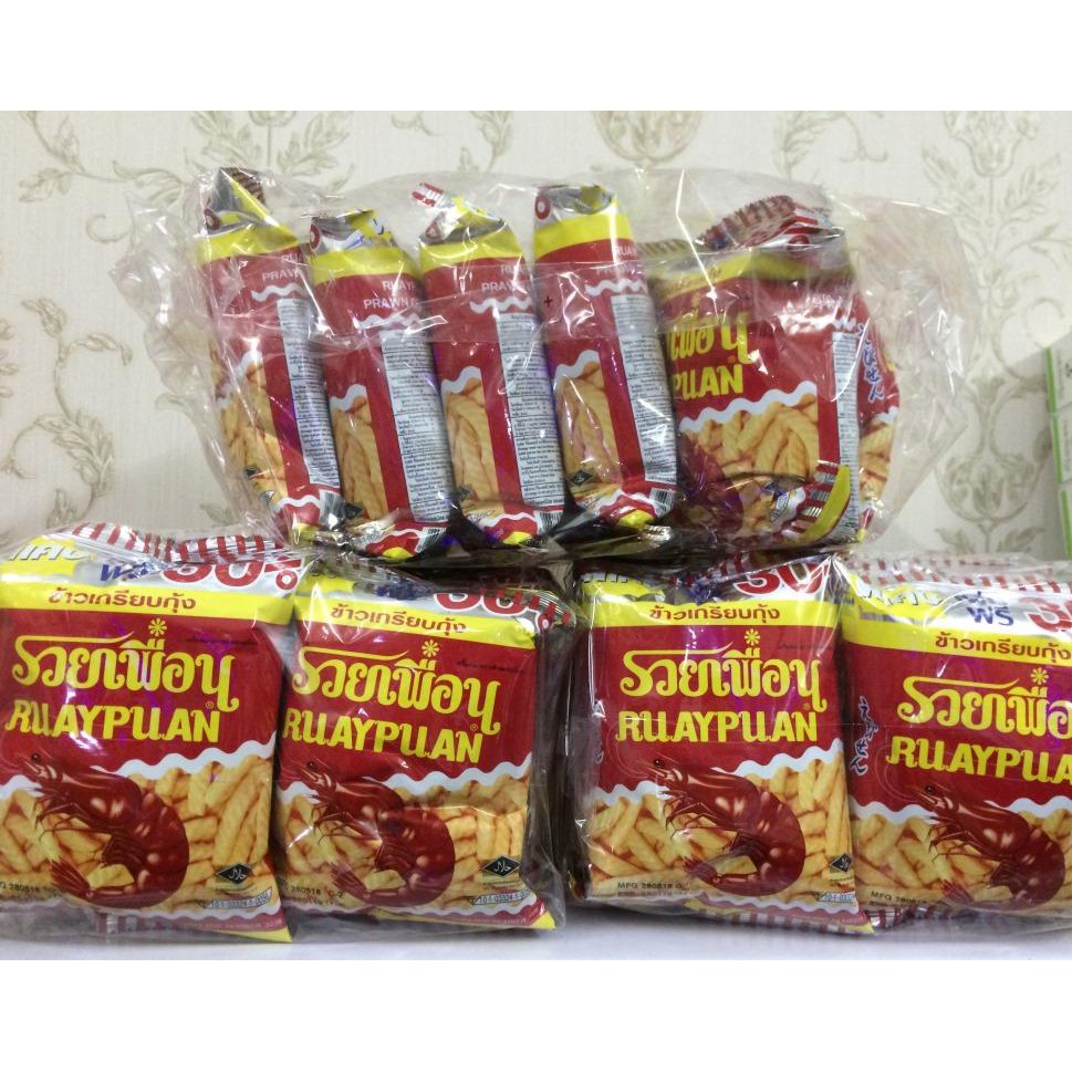 [Mã GROSALE1 giảm 8% đơn 500K] Combo 12 gói Snack Tôm Thái Ruay Puan gói 20g