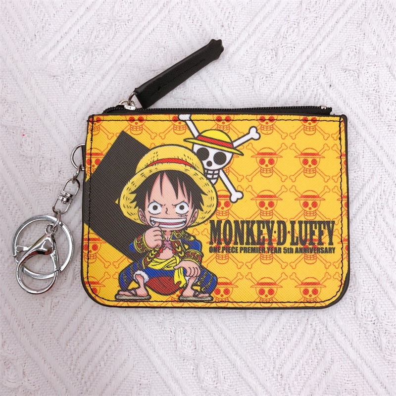 Ví Đựng Thẻ ID / Tiền Xu / Thẻ Họa Tiết Hoạt Hình One Piece Luffy Kèm Móc Khóa Đa Năng Tiện Dụng Cho Học Sinh Giá Đỡ