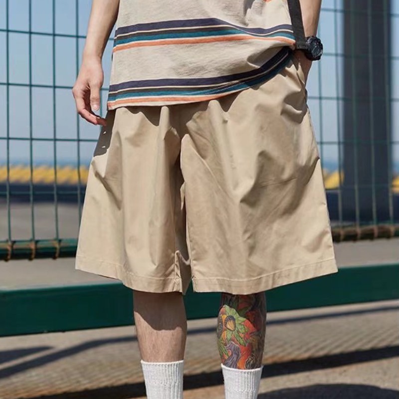 Quần short thể thao ống rộng màu retro phong cách Nhật dành cho nam