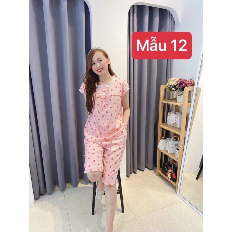bộ bầu chấm bi mặc nhà , mềm mát quần có chun rút điều chỉnh