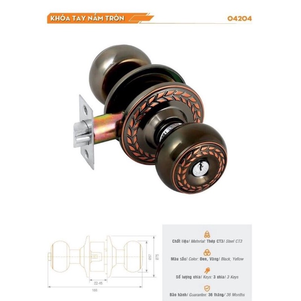 Ổ Khoá Tay Nắm Tròn VIỆT TIỆP 04204 ( khoá đấm ) màu nâu đậm hoa văn