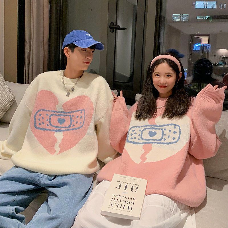 Áo Len Dệt Mỏng Cổ Tròn Đôi Nam Nữ Phong Cách Hàn Quốc ❤️