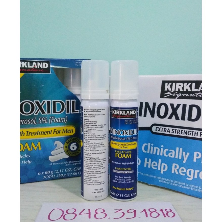 Thuốc Minoxidil 5% Dạng Bọt Mọc Râu Tóc Kirkland Mỹ Combo 2 Lọ KHÔNG DỊ ỨNG DA
