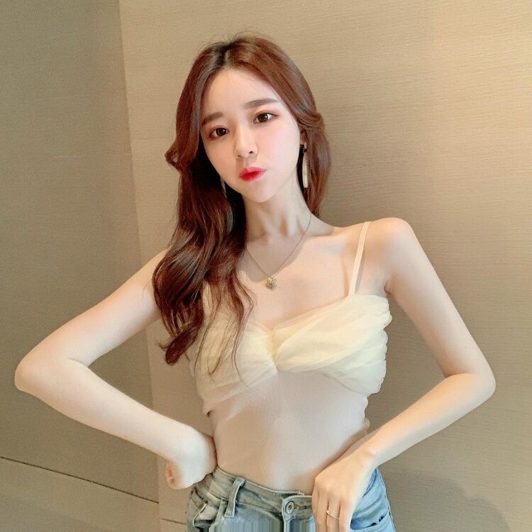 Áo hai dây phối voan nơ ngực áo kiểu sexy quyến rũ