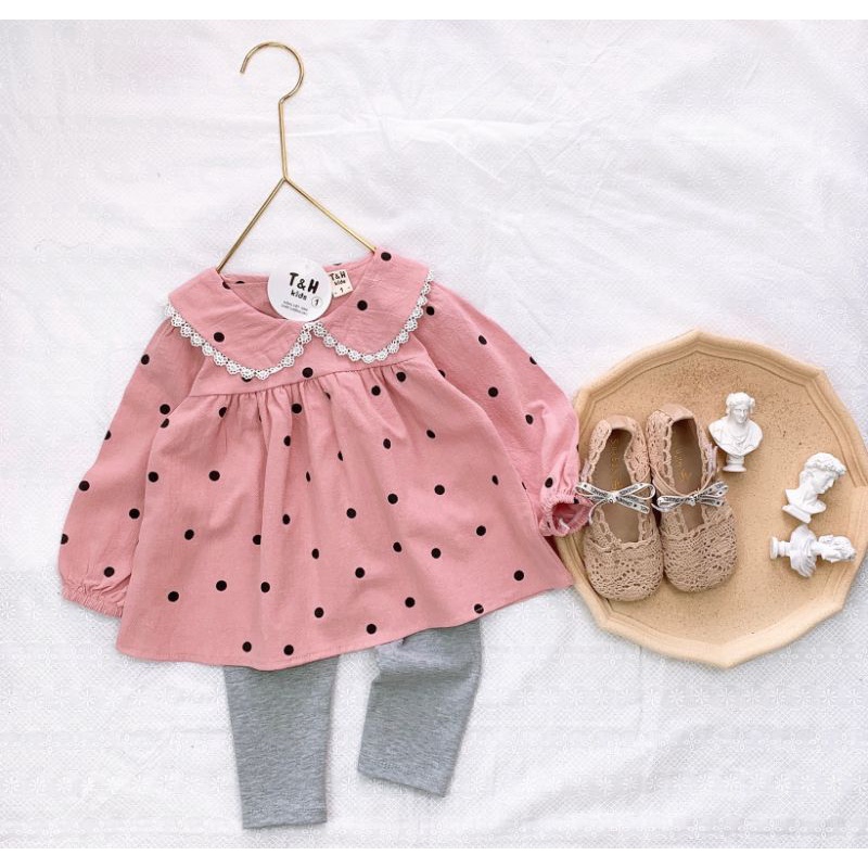 Set áo babydoll cho bé gái, bộ đồ thu đông điệu đà đi chơi đi học, đồ mặc tết cho bé gái