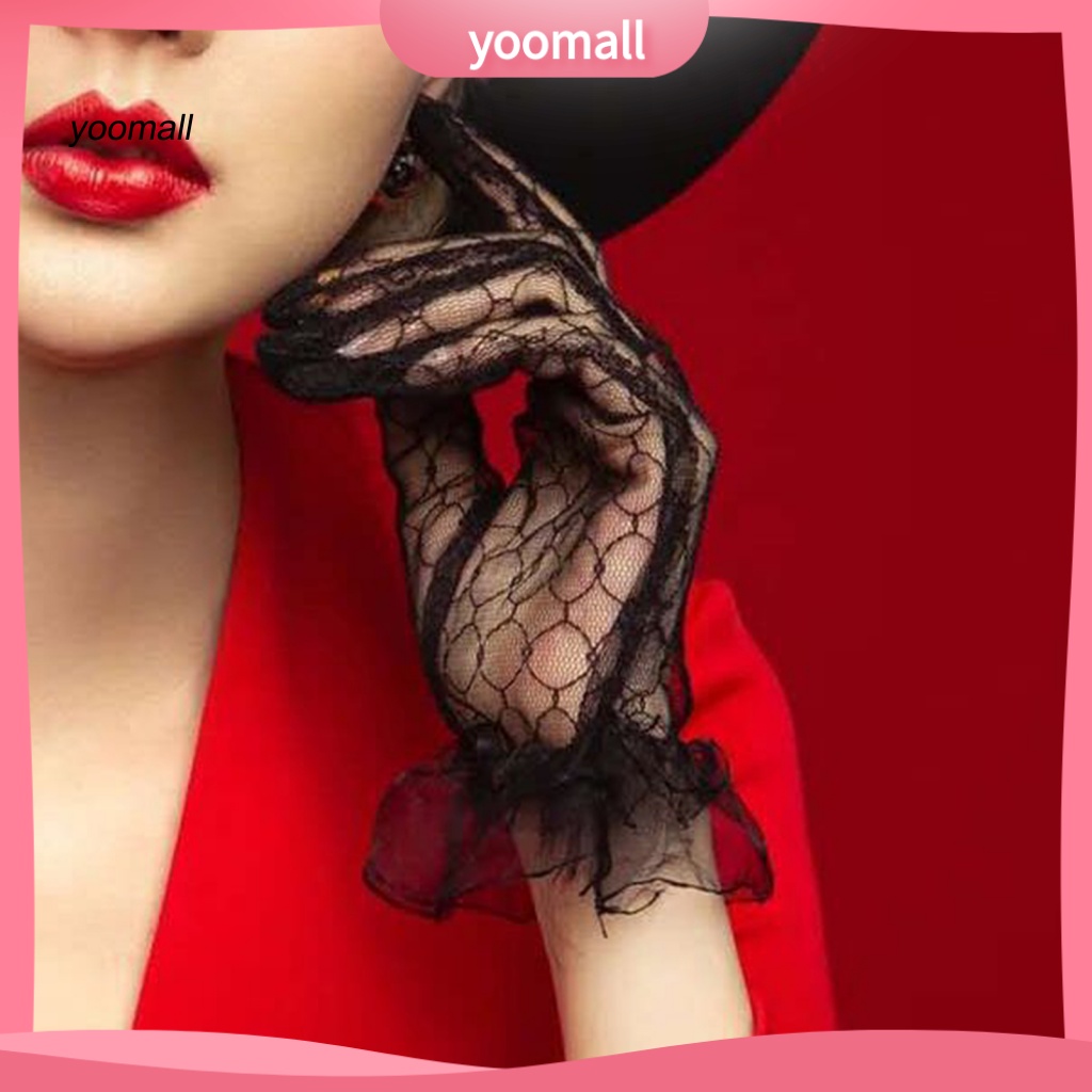 1 Đôi Găng Tay Cô Dâu Dạng Lưới Phối Ren