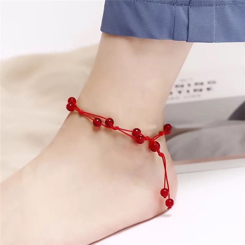 Lắc Chân Dây Đỏ Đính Chuông Đơn Giản Thời Trang Hàn Quốc