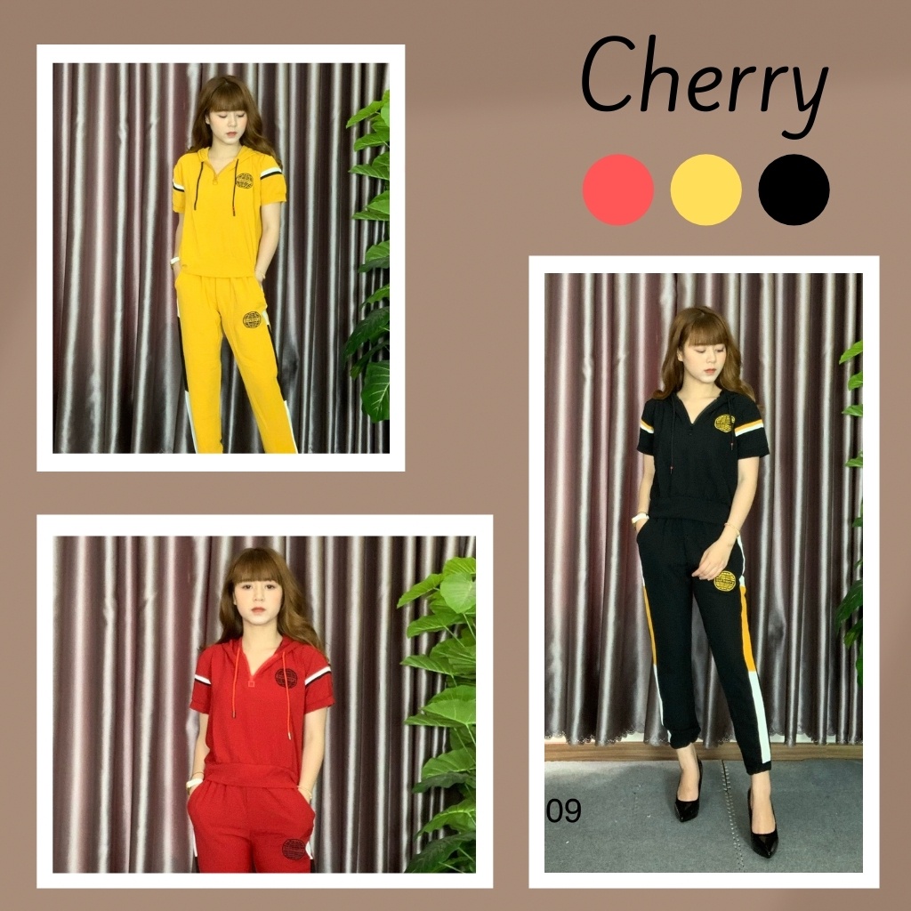 Đồ bộ đũi nữ chất xịn - thiết kế thể thao, chất vải thoáng mát dễ chịu, phù hợp mặc nhà, đi dạo, đi chơi - Cherry L009