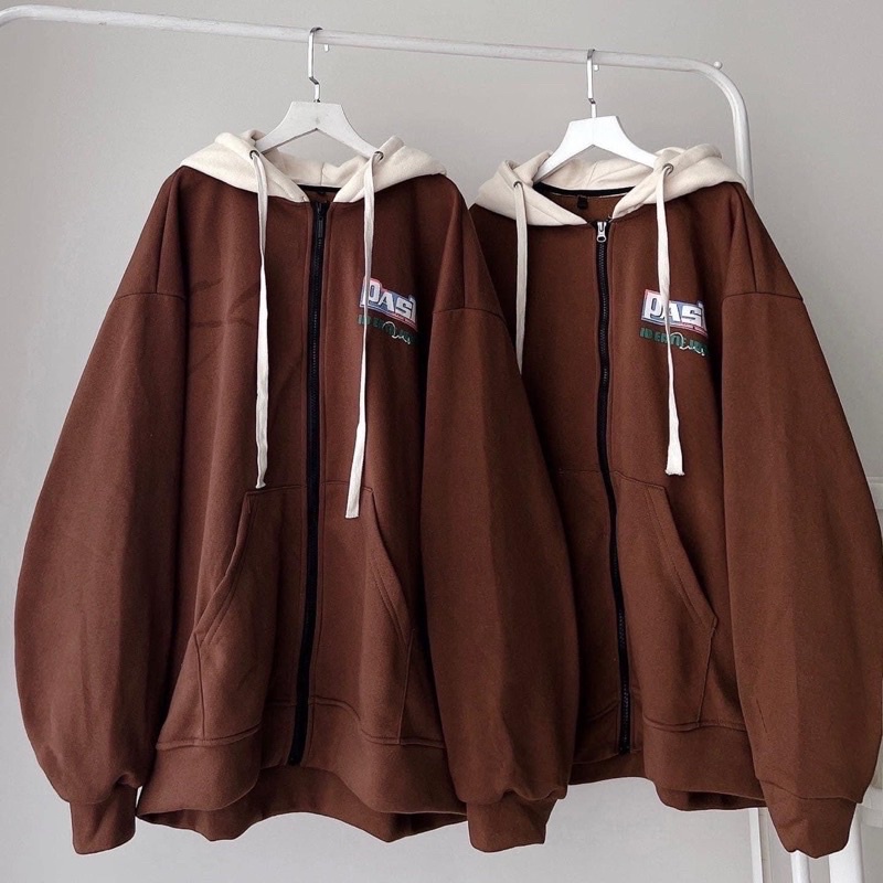 Áo Khoác Hoodie Phối Zip Unisex PAST Vải Nỉ Bông màu NÂU/ĐEN/XANH NAVY 🖤 Nam nữ unisex 🖤 Áo hoodie dây kéo Form Rộng