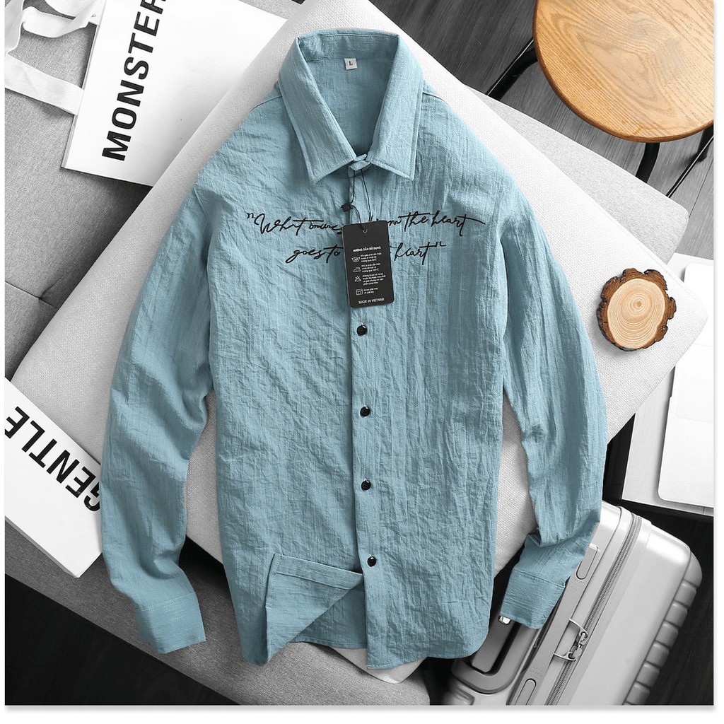 ÁO SƠ MI ĐŨI TAY DÀI,THIẾT KẾ HỌA TIẾT CHỮ TRÊN ÁO SIÊU NGẦU THỜI TRANG MỚI KME