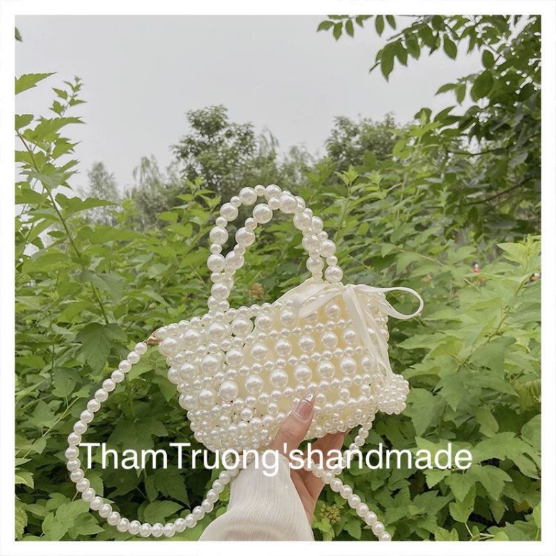 Túi đeo chéo/ xách tay kết hạt cườm giả ngọc trai handmade xinh xẻo