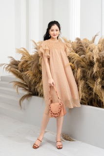 Đầm chấm bi dập nhăn