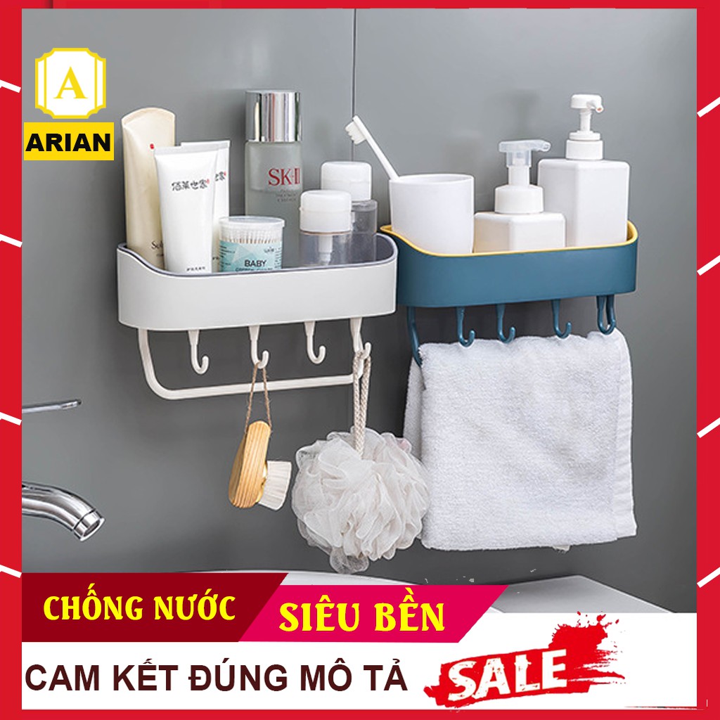 [SIÊU BỀN] Kệ Để Đồ Nhà Tắm, Phòng Bếp - Kệ Dán Tường Đa Năng Có Móc Treo Khăn Tắm Tiện Lợi