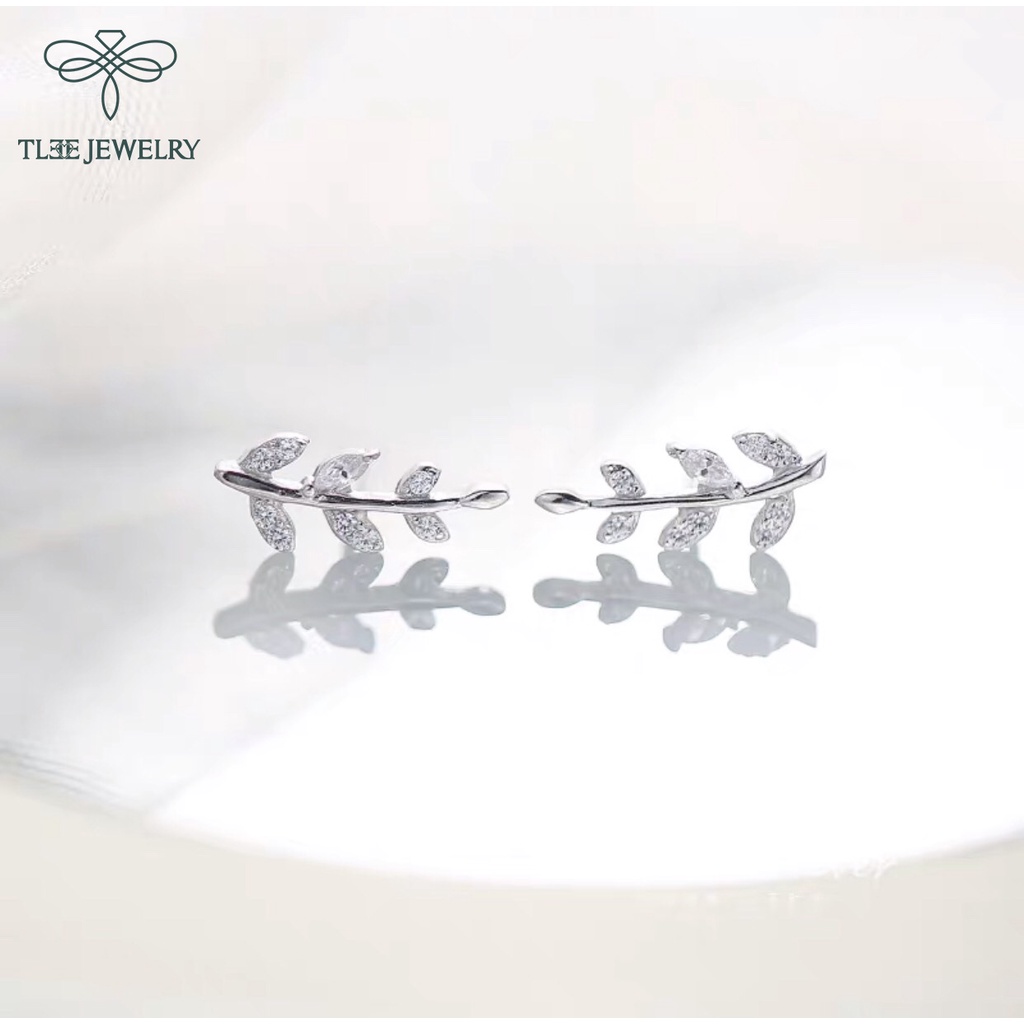 Khuyên tai bạc nữ TLEE lá kẹp nạm đá xinh xắn Tlee Jewelry B0137