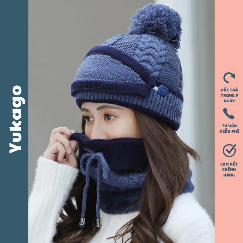 Mũ len nữ quả bông thời trang hàn quốc 3 trong 1 YUKAGO SA363