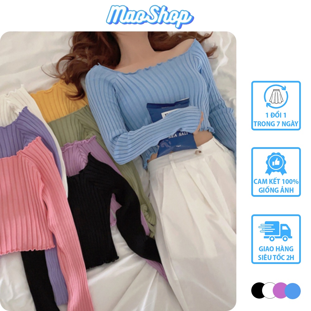 Áo croptop dài tay ulzzang ôm body trễ vai chất len tăm Hàn Quốc C64 - Maoshop