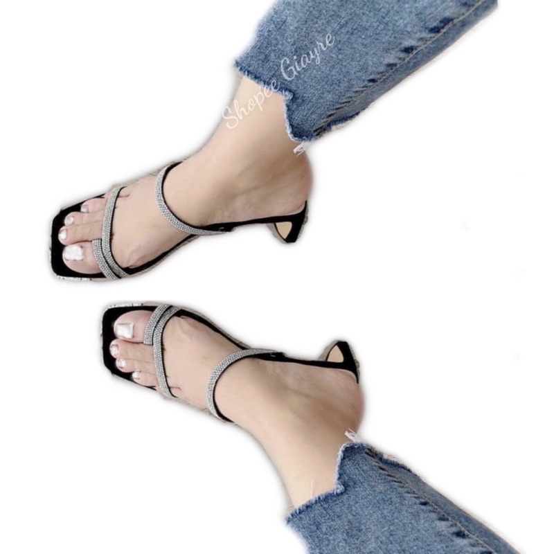 Guốc nỉ xỏ ngón 3 dây đá gót dẹp 5p ( hàng đẹp )