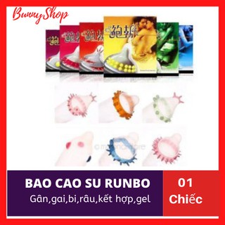 Bao cao su Runbo gân/gai/bi/râu/siêu mỏng/nhiều gel/tránh thai/49mm/chống xuất tinh sớm/tình dục/tăng khoái cảm (1 chếc)
