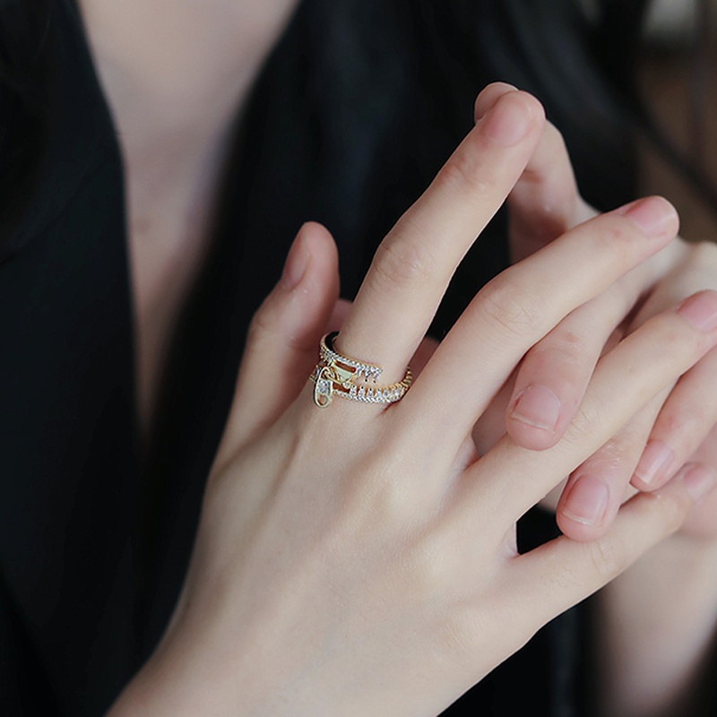 Nhẫn hở mạ vàng hình khóa kéo đính đá thời trang cho nữ