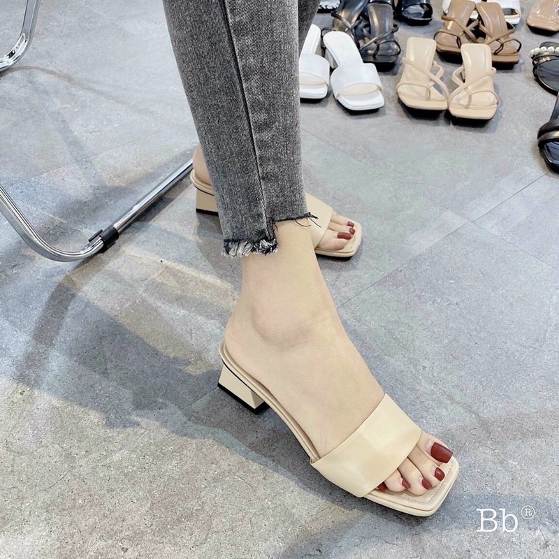 Guốc nữ trơn mẫu basic gót vuông 3cm L167