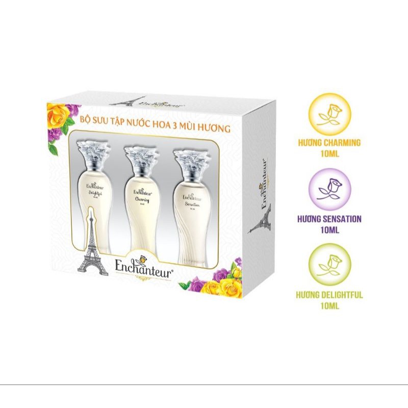 (Hộp Quà) Bộ Sưu tập nước hoa 3 mùi hương Enchanteur Charming, Sensation, Delightful 10ml/ Chai