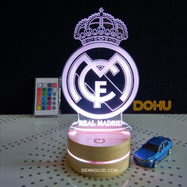 Đèn Để Bàn Bóng Đá Logo Real Madrid 16 Màu Kèm Khiển Và Dây Cáp (Có Video Sản Xuất).