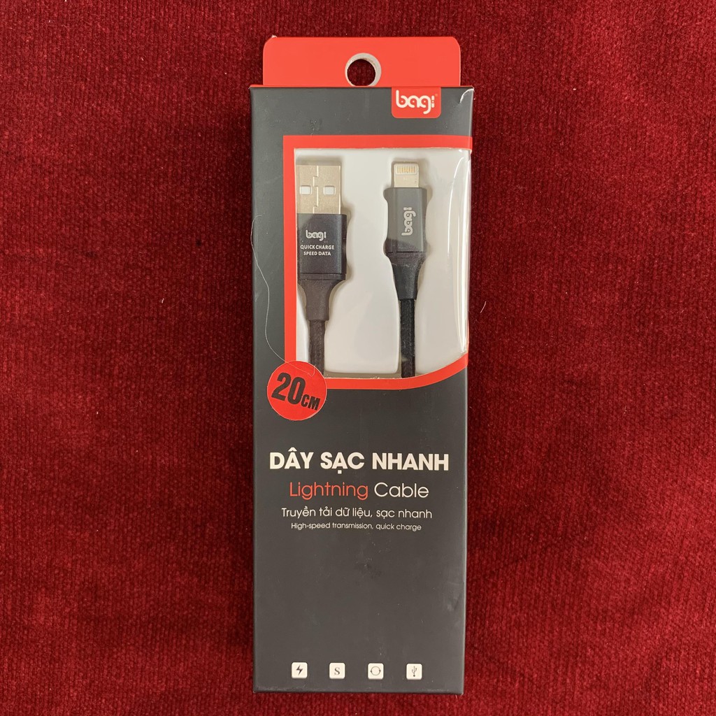 CÁP DÙ SẠC NHANH LIGHTNING BAGI DÀI 20CM IS20 CHO IPHONE, PIN DỰ PHÒNG - BẢO HÀNH 12 THÁNG 1 ĐỔI 1