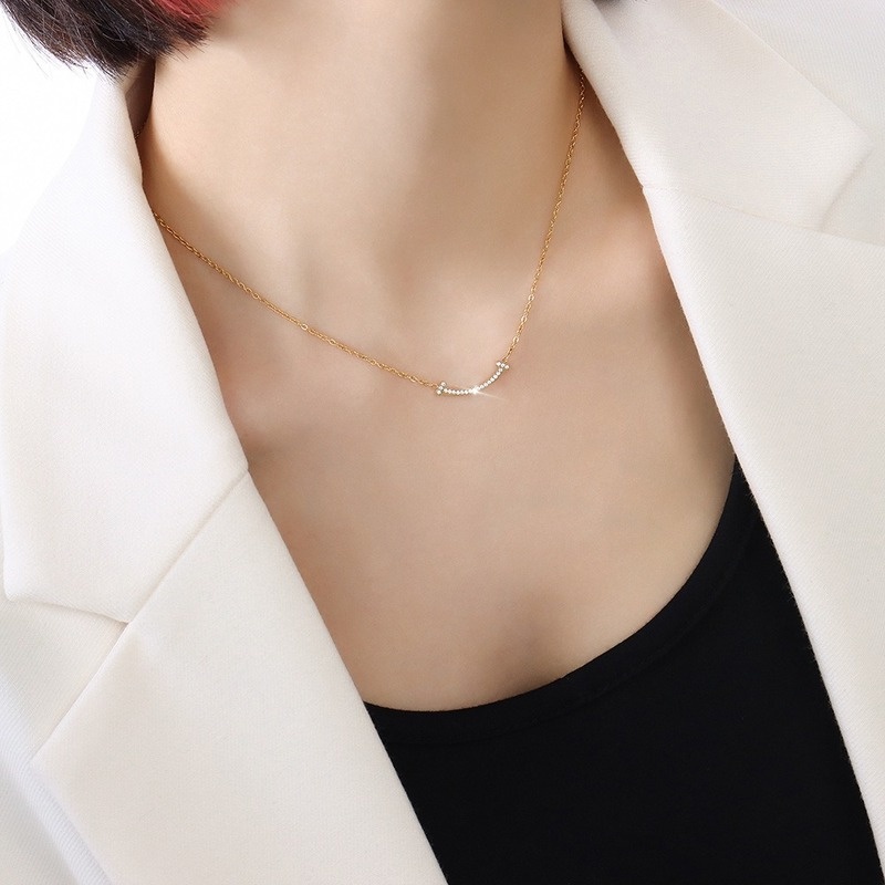 We Flower Vòng Cổ Mạ Bạc 925 Mặt Cười Đính Đá Zircon Thanh Lịch Thời Trang Cho Nữ