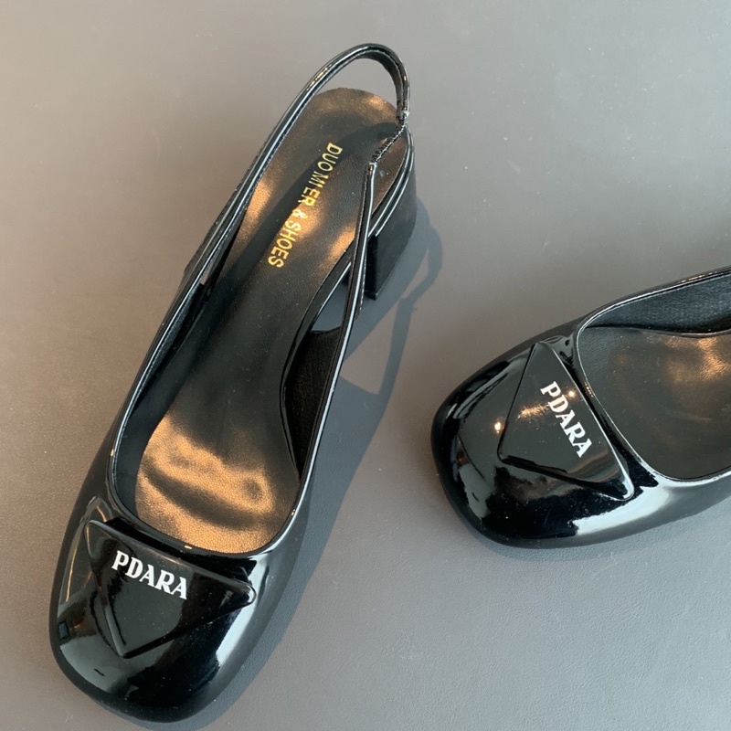 Order 🌸 Giày mũi tròn phối đen gót vuông quai hậu 5cm