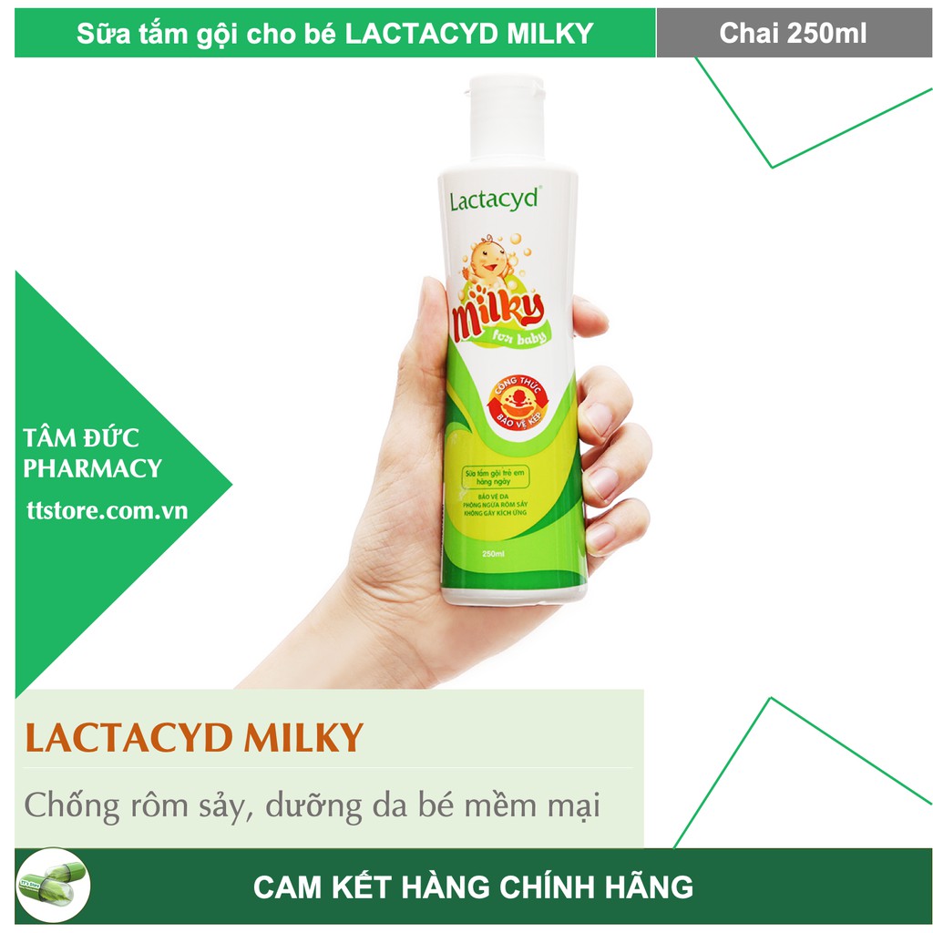 LACTACYD MILKY [Chai 250ml/500ml] - Sữa tắm gội trẻ em Lactacyd em bé - giảm rôm sảy, hăm kẻ, giúp da bé mịn màng