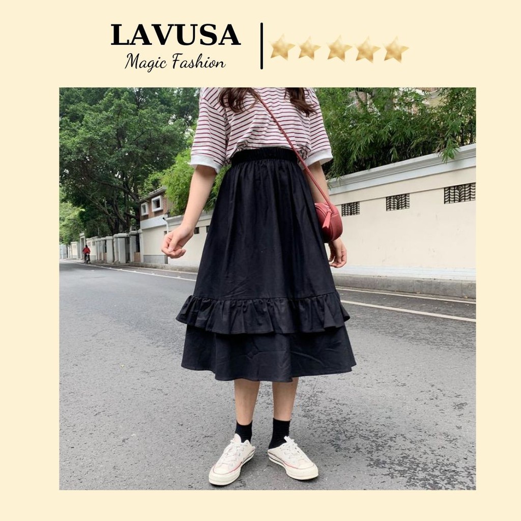 Chân Váy Midi Nữ Vintage 🦋 Chân Váy Vạt Bèo 2 Tầng 3 Màu Siêu Xinh LAVUSA | BigBuy360 - bigbuy360.vn