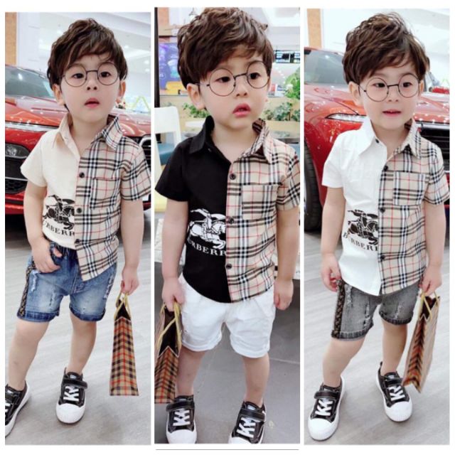 Sơ mi ngựa pha kẻ cho bé trai