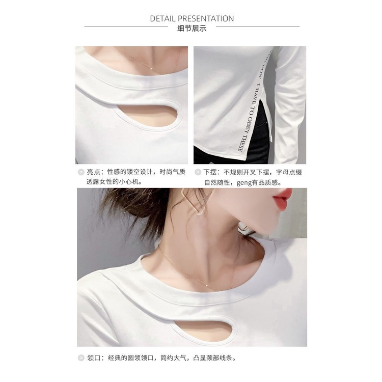 Áo Thun Tay Dài Dáng Ôm 100% Cotton Thiết Kế Khoét Lỗ Thời Trang 2022